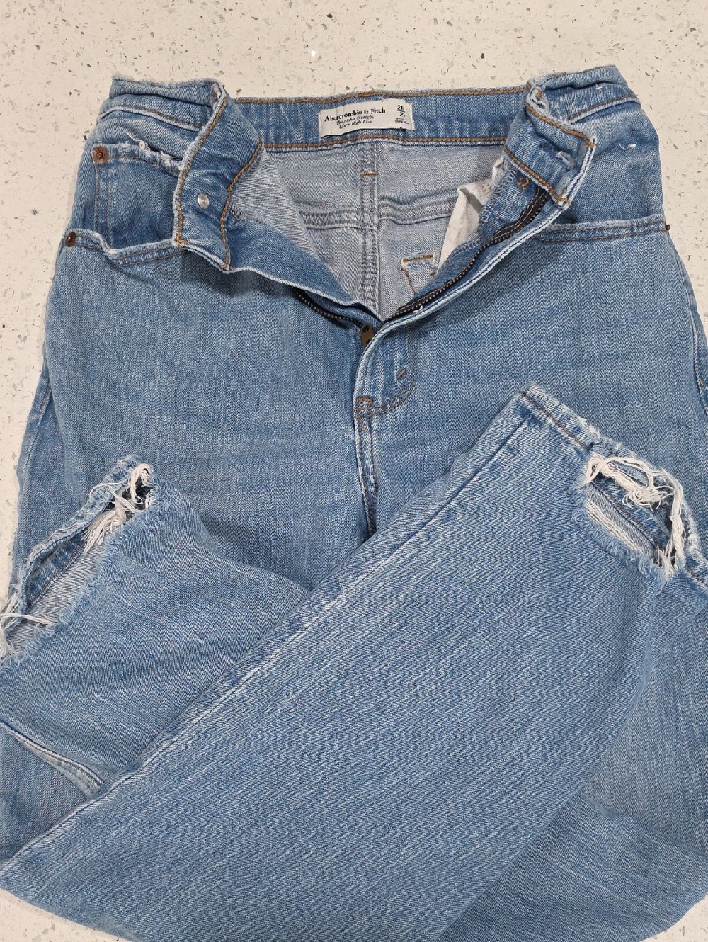 Abercrombie & Fitch Light Blue High-Rise Ankle Straight Jeans
